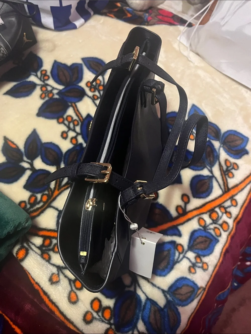 Tory Burch dark blue Leather Shoulder Tote with silver Hardware